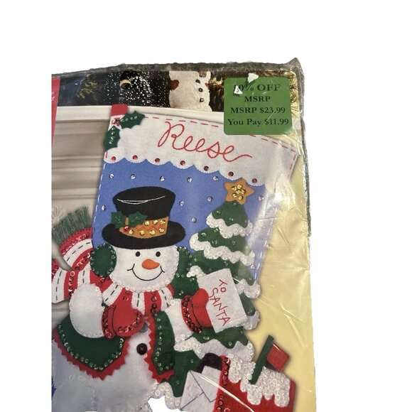 Bucilla DELIVERING THE MAIL Felt Snowman Christmas Stocking Kit MIP-18 85178 - Picture 3 of 4